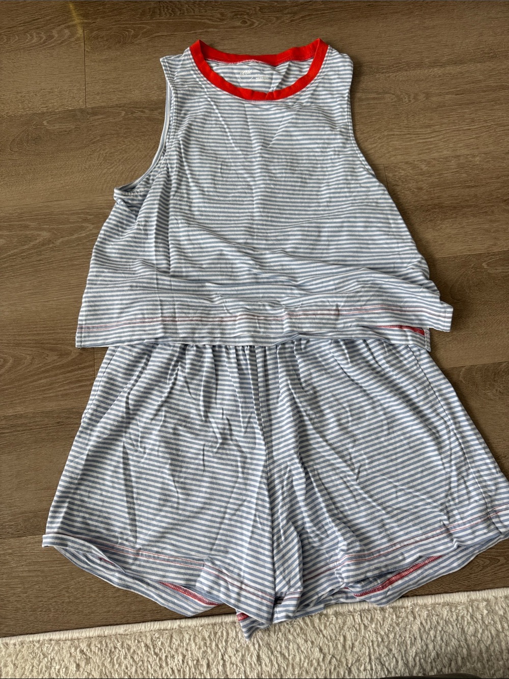 aerie Striped High Waist Shorts Set with red Trim